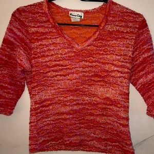 Orange + pink knit half-sleeve top
